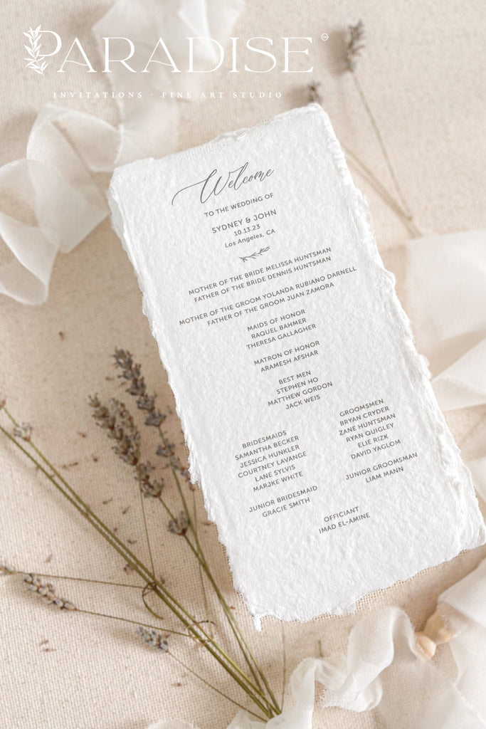 Eva Handmade Paper Wedding Program