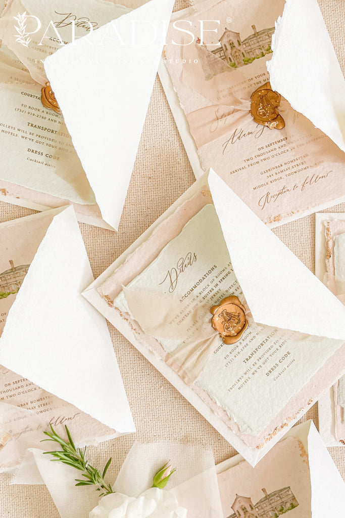 Arianna Colored Handmade Paper Wedding Invitation Sets