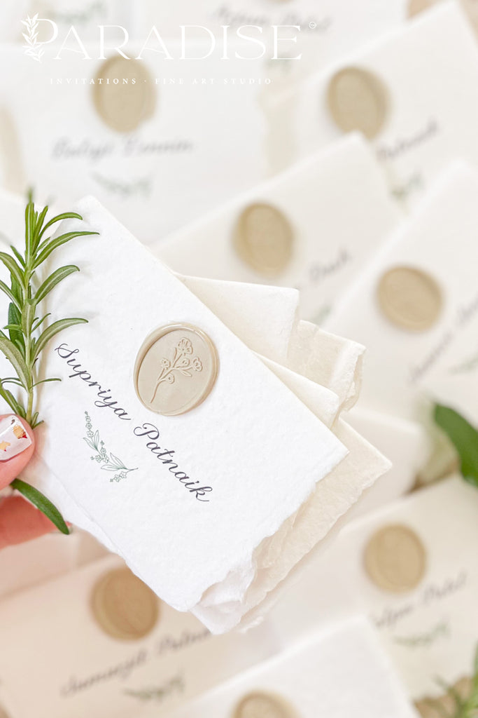 Sarah Handmade Place Cards and Fresh Field Wheat Wax Seals