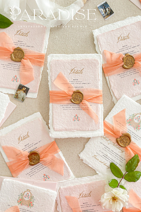 Announce your special day with an invitation suite that is a true work of art. These romantic invitation sets are defined by their exquisite artistry and high-end materials. Each invitation is crafted on luxurious, artisan fine art deckle edge paper, which features a natural, beautifully textured finish. The deckle edge, with its unique feathery border, evokes a sense of timeless romance, making this a truly luxury wedding suite that your guests will cherish as a keepsake.