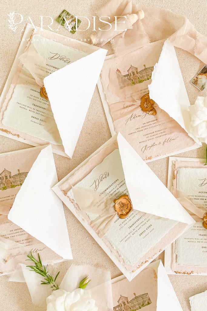 Arianna Colored Handmade Paper Wedding Invitation Sets