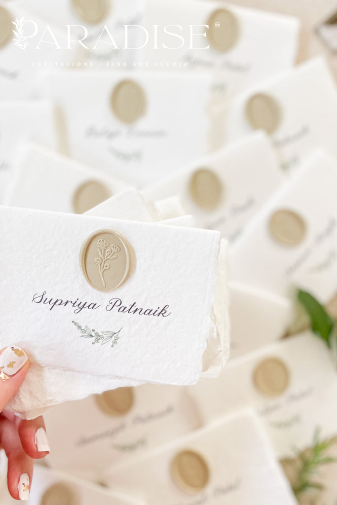 Sarah Handmade Place Cards and Fresh Field Wheat Wax Seals