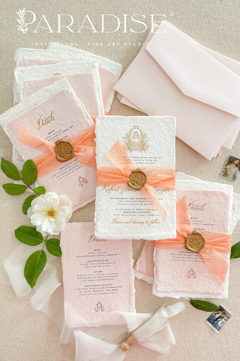 Announce your special day with an invitation suite that is a true work of art. These romantic invitation sets are defined by their exquisite artistry and high-end materials. Each invitation is crafted on luxurious, artisan fine art deckle edge paper, which features a natural, beautifully textured finish. The deckle edge, with its unique feathery border, evokes a sense of timeless romance, making this a truly luxury wedding suite that your guests will cherish as a keepsake.