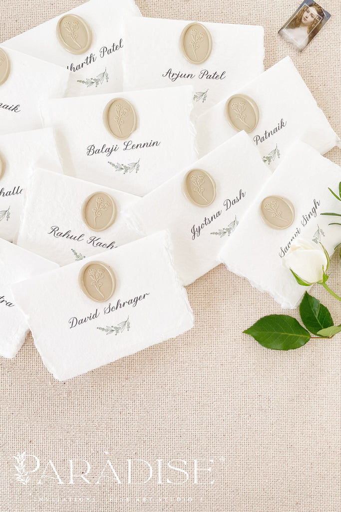 Sarah Handmade Place Cards and Fresh Field Wheat Wax Seals