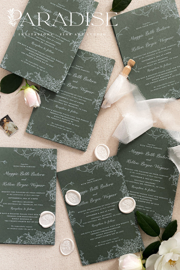 Marli Forest Green Wedding Invitation Sets