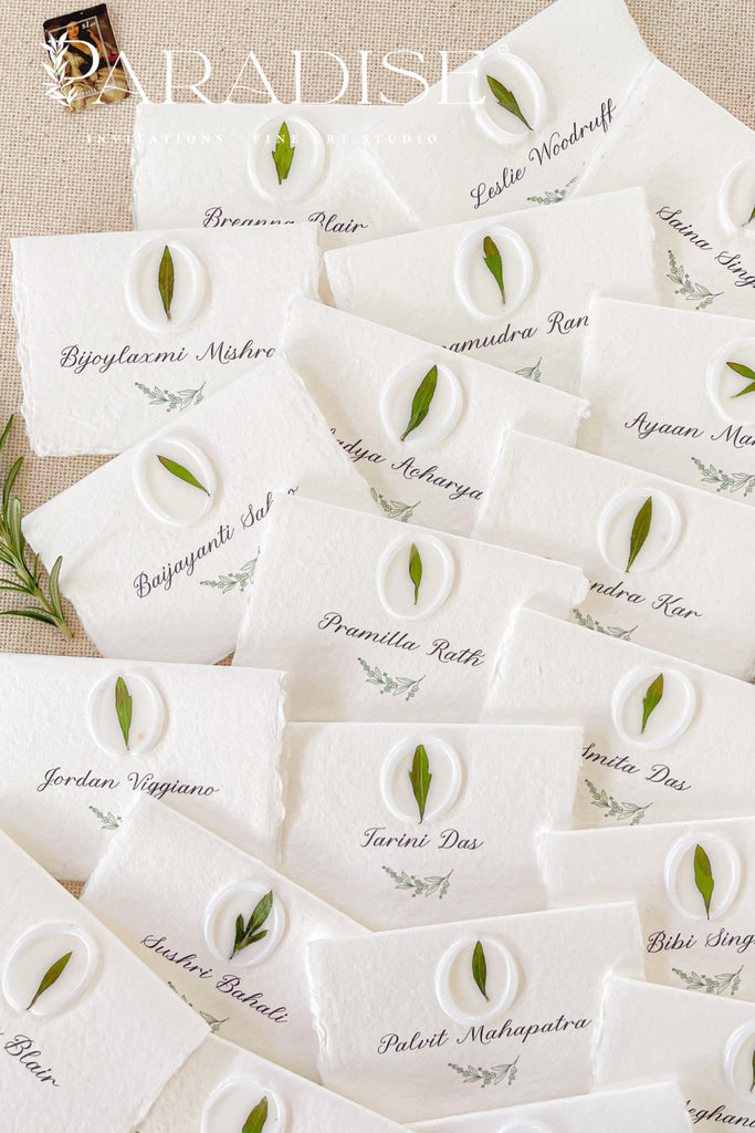 Jazmine Handmade Paper Place Cards and Vellum Wax Seals