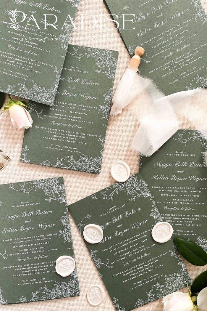 Marli Forest Green Wedding Invitation Sets