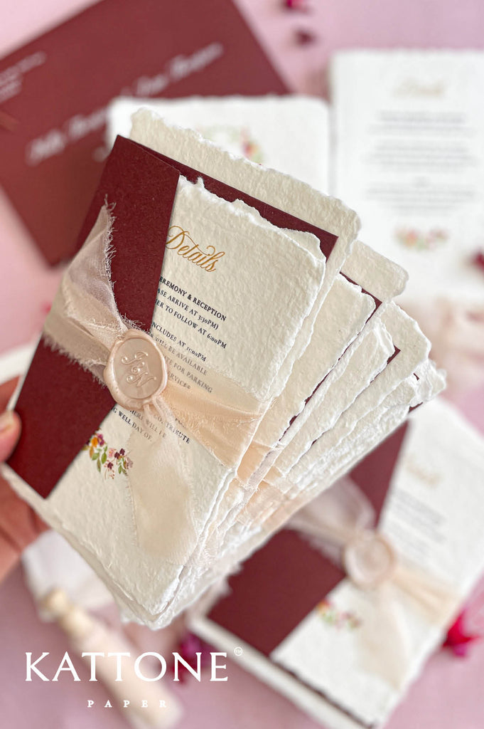 Handmade paper wedding details card designed to coordinate with a classic luxury invitation suite.