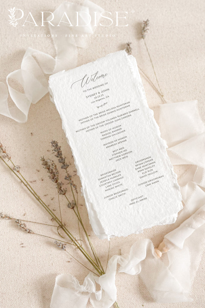 Eva Handmade Paper Wedding Program