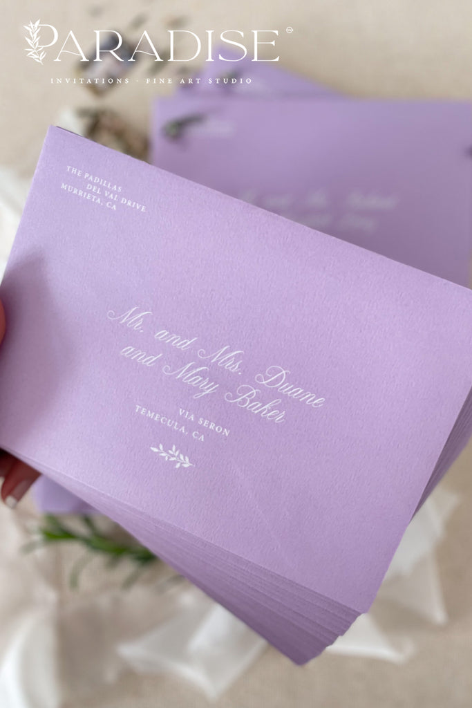 Mauve Envelopes and White Ink Printing