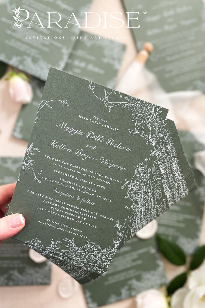 Marli Forest Green Wedding Invitation Sets