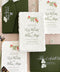 Luxury handmade paper save the date featuring deckled edge cotton paper, botanical monogram artwork, forest green envelopes, and elegant script typography.