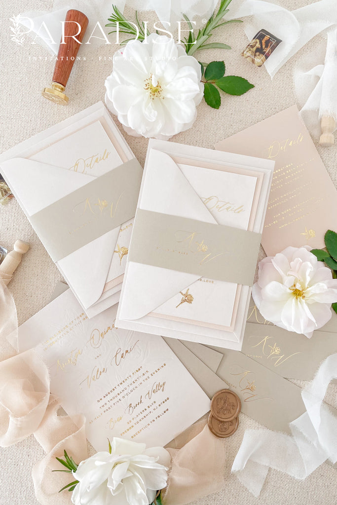 Leah Hot Foil Press Wedding Invitation Sets