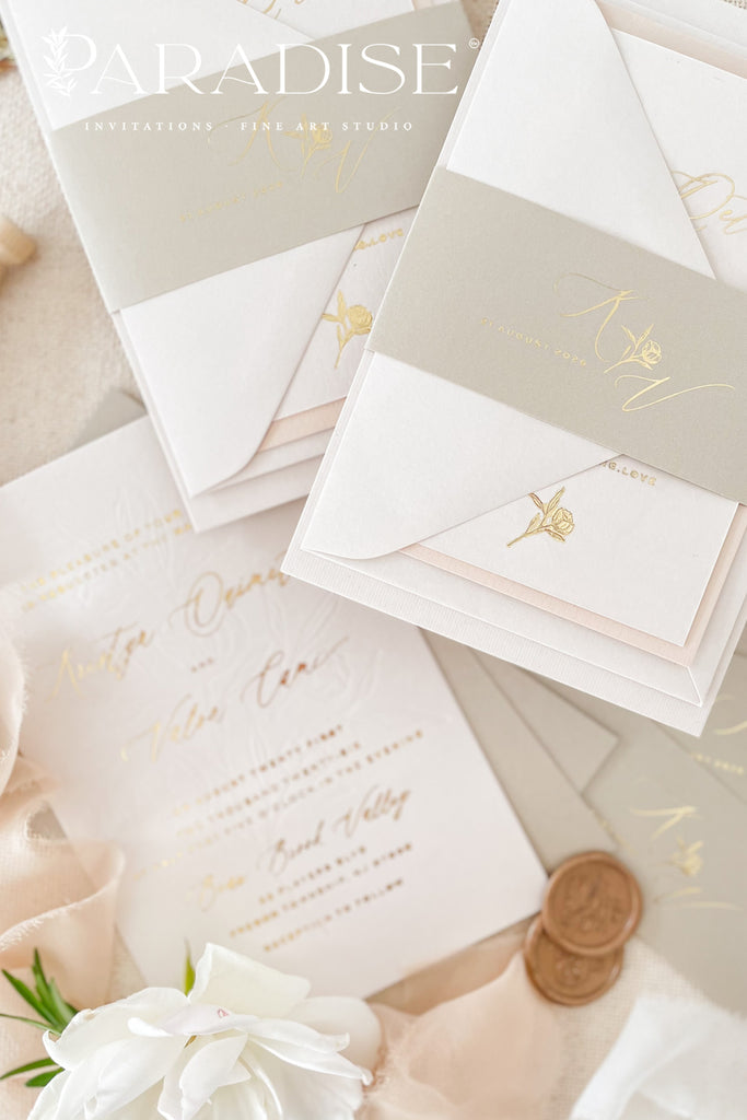 Leah Hot Foil Press Wedding Invitation Sets