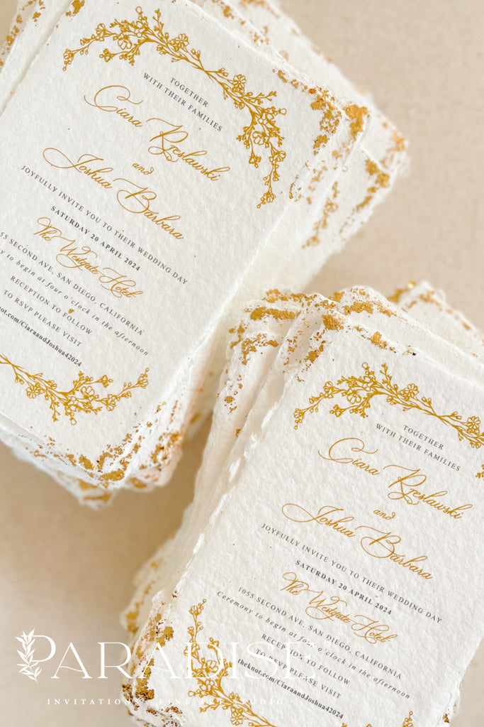 Millie Handmade Paper, Golden Leaf Wedding Invitations