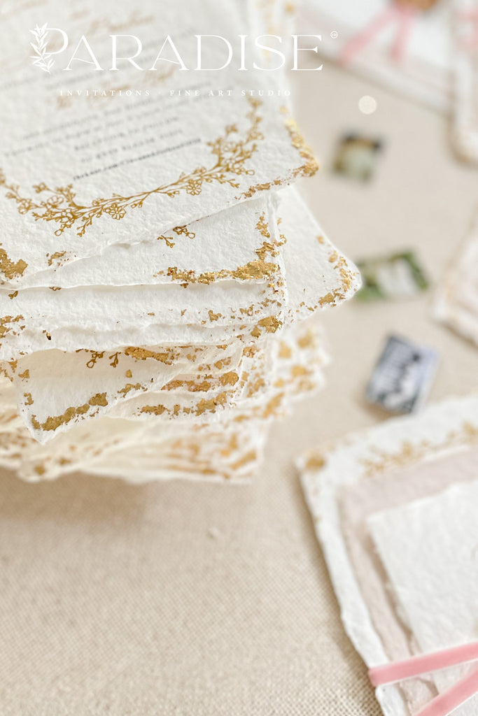 Millie Handmade Paper, Golden Leaf Wedding Invitations