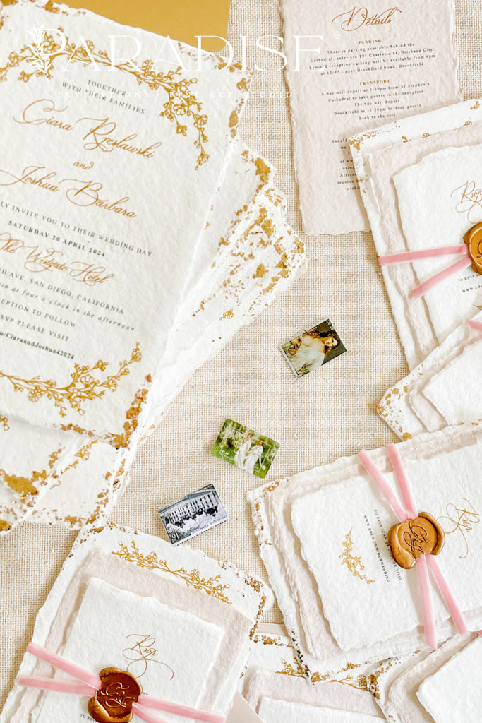 Millie Handmade Paper, Golden Leaf Wedding Invitations