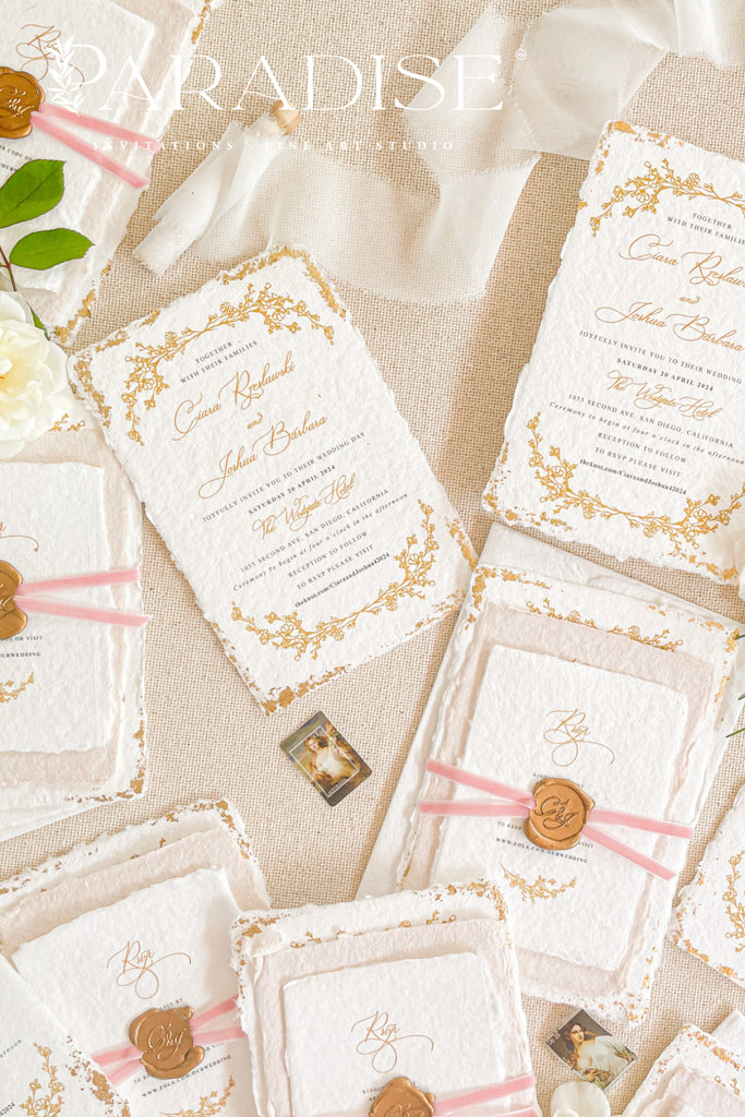 Millie Handmade Paper, Golden Leaf Wedding Invitations