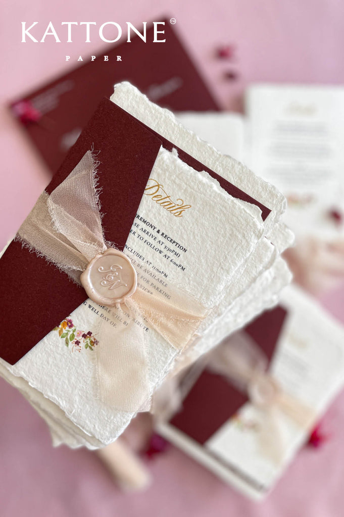Handmade paper wedding details card designed to coordinate with a classic luxury invitation suite.