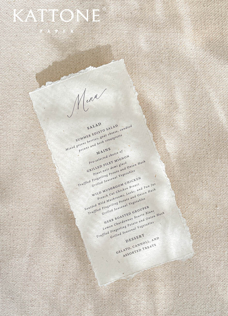 Clydie Handmade Paper Wedding Menus