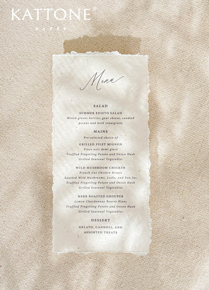 Clydie Handmade Paper Wedding Menus