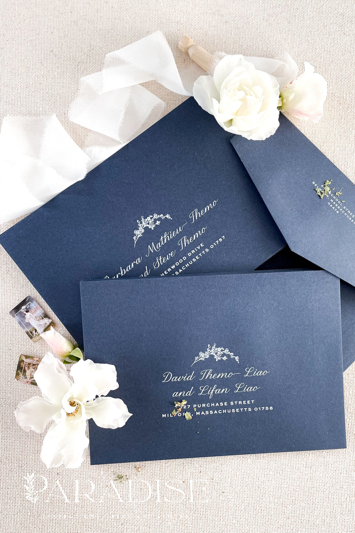 Navy Envelopes and White Ink Address Printing