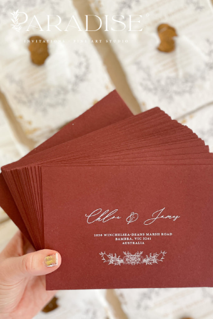 Burgundy Envelopes and White Ink Printing