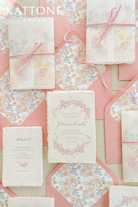 A joyful baptism invitation handcrafted from luxurious handmade paper and paired with soft floral liners and blush accents. Featuring delicate watercolor blooms and refined typography, this design blends faith, sweetness, and fine-art elegance. Perfect for baptisms and church celebrations, it creates a warm, heartfelt first impression and a keepsake to treasure for years to come.