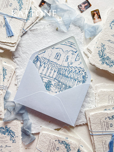 Embrace bohemian charm and natural elegance with the Juliette boho rustic stationery sets. Each handmade wedding invitation is a beautiful work of art, featuring luxurious cotton rag paper with a romantic deckle edge. To complete the bohemian feel, every suite is embellished with a delicate tassel, creating a uniquely personal and tactile experience for your guests. The combination of rustic textures and charming details makes this collection perfect for a relaxed and romantic celebration.