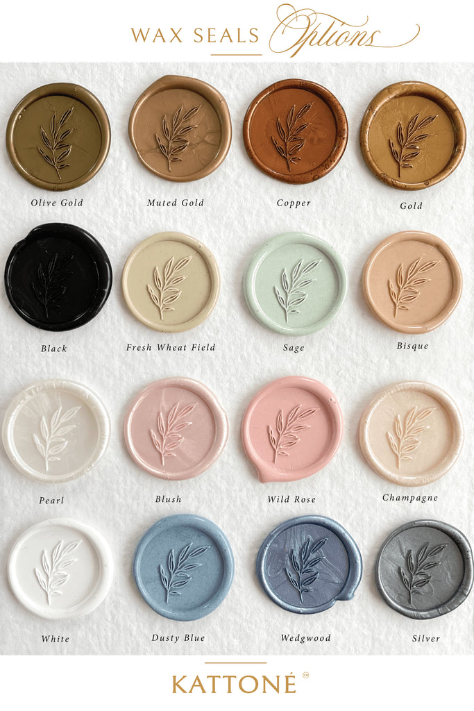 Wax seal options with leaf design and Kattone branding