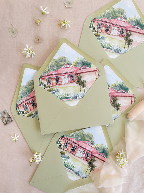 Envelope Liners Watercolor Hand-Drawn Illustrations