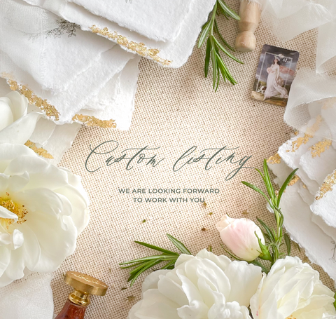 X60 Save the date cards, handmade paper premium off-white, 4”x6” size, X60 Envelopes, matcha and print - Charlotte