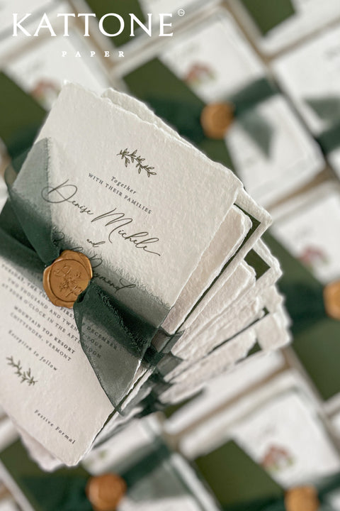 Announce your marriage with a timeless, classic feel with these vintage wedding invitation sets. Each suite features a deeply personal and artistic custom venue illustration, hand-drawn by us to capture the charm of your wedding location. The artwork is printed on luxurious handmade paper, made from 100% recycled cotton rag, giving it a luxurious and organic texture that feels both rustic and elegant.