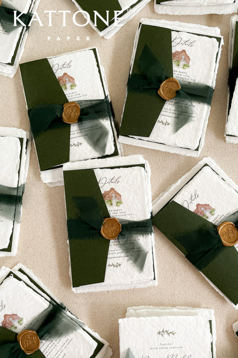 Announce your marriage with a timeless, classic feel with these vintage wedding invitation sets. Each suite features a deeply personal and artistic custom venue illustration, hand-drawn by us to capture the charm of your wedding location. The artwork is printed on luxurious handmade paper, made from 100% recycled cotton rag, giving it a luxurious and organic texture that feels both rustic and elegant.
