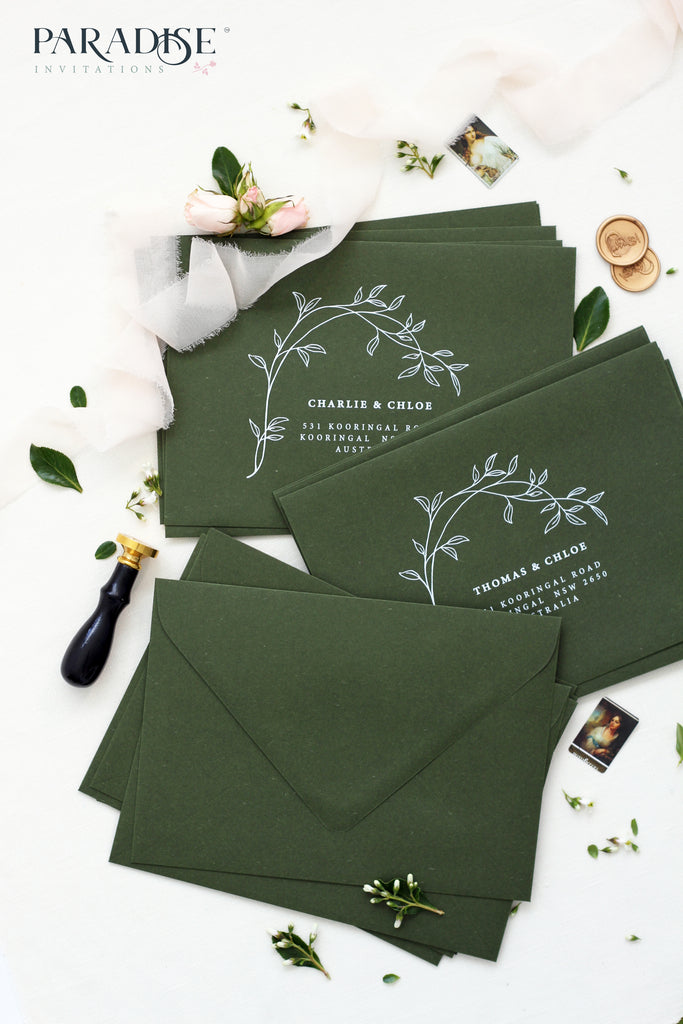 Forest Green Envelopes Floral White Ink Printing, 130x190mm