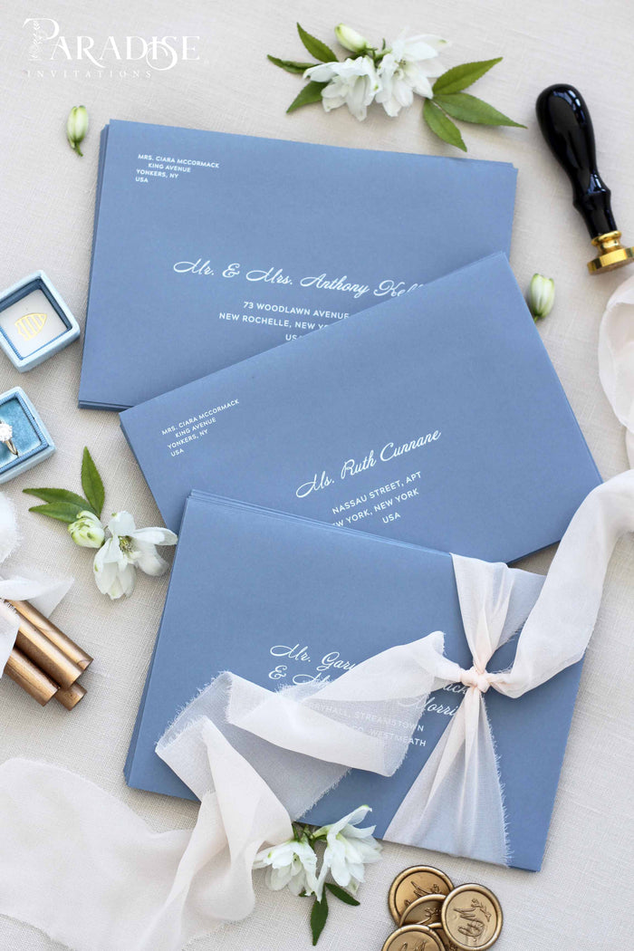 Dusty Blue White Ink Printing Envelopes