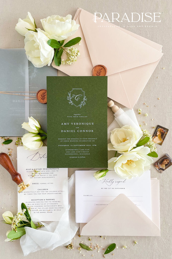 Everleigh Forest Green Wedding Invitations