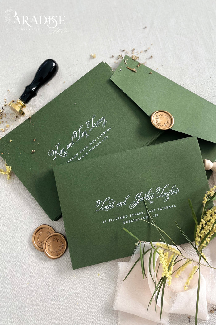 Forest Green Envelopes White Ink Printing