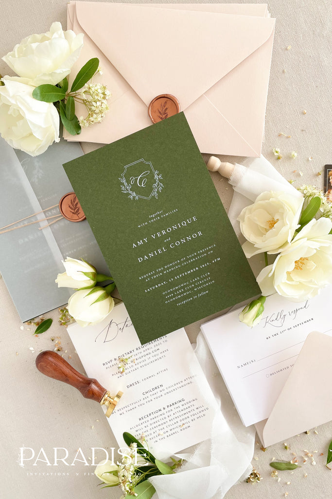 Everleigh Forest Green Wedding Invitations