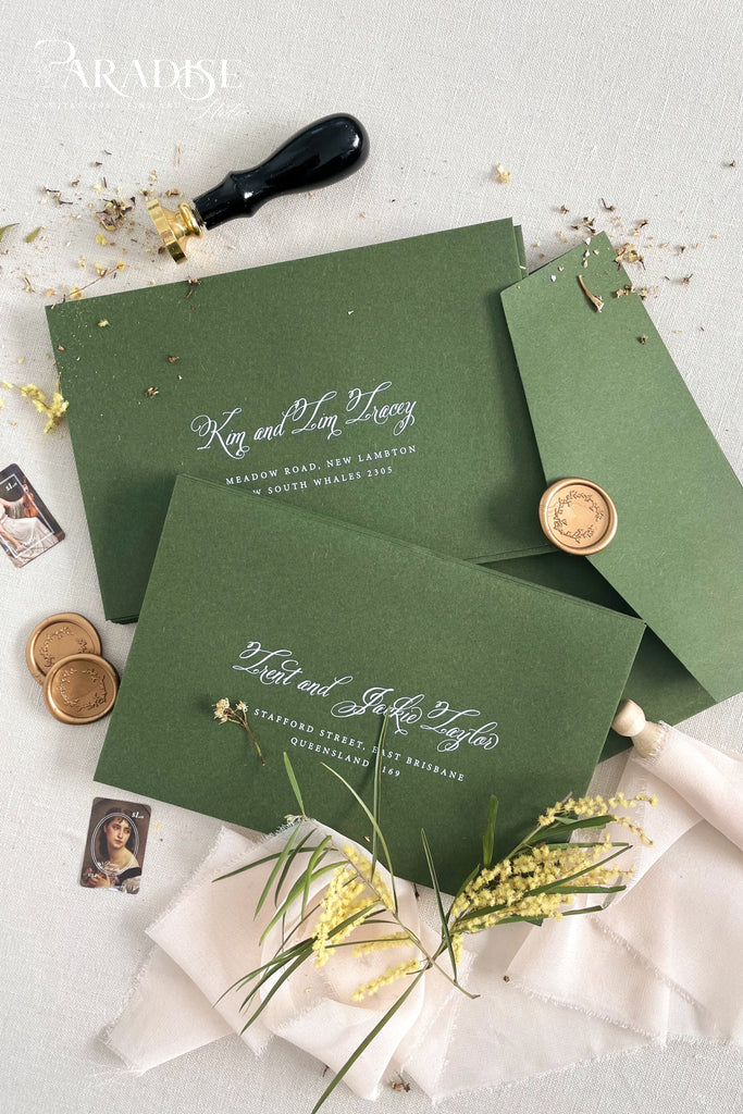 Forest Green Envelopes White Ink Printing