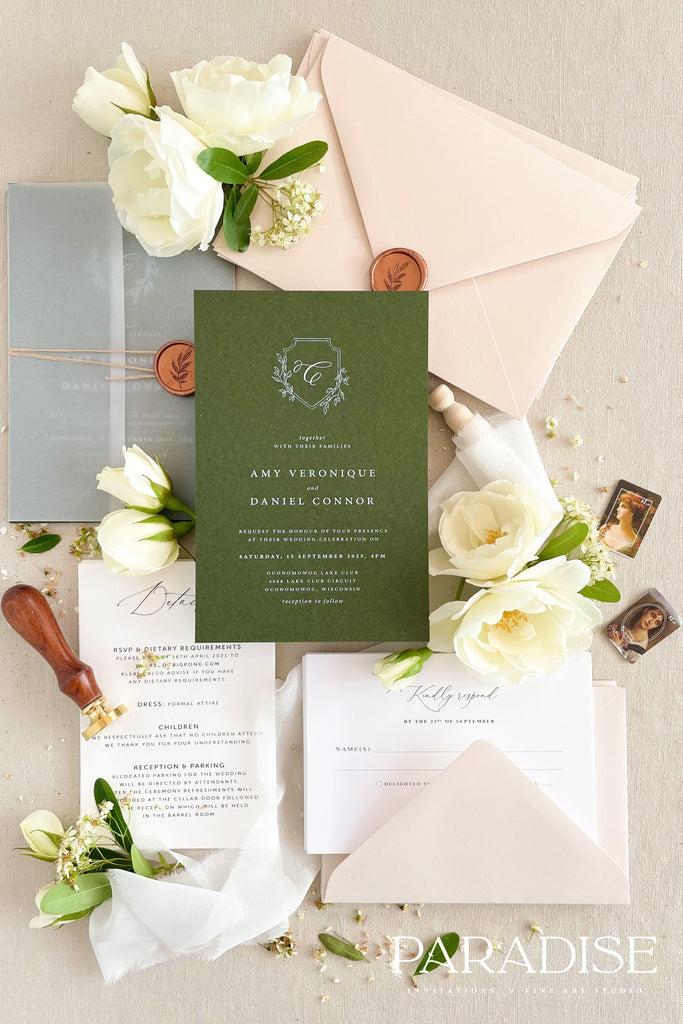 Everleigh Forest Green Wedding Invitations