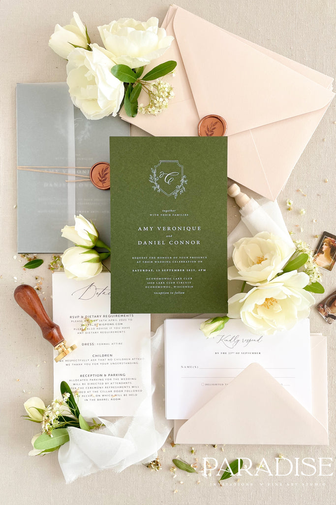 Everleigh Forest Green Wedding Invitations