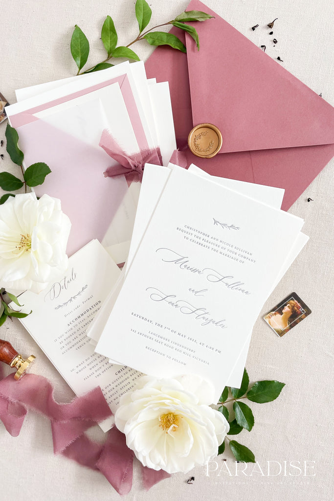 Breeze Deep Rose Letterpress Wedding Invitations