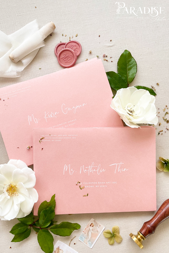 Dusty Pink Envelopes and White Ink Printing