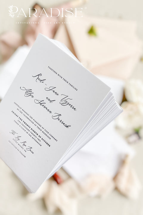 Delicate, romantic, and effortlessly graceful - this letterpress wedding invitation suite blends modern minimalism with artisanal charm. Each piece is crafted on thick, premium cotton paper, with deep letterpress impressions that capture the poetry of fine stationery. Wrapped in translucent vellum, tied with a blush silk ribbon, and finished with a wax seal, this suite is designed for couples who appreciate sophistication in every detail.