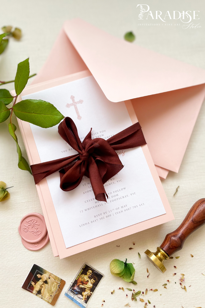 Margot Burgundy Silk Ribbon Christian Invitations