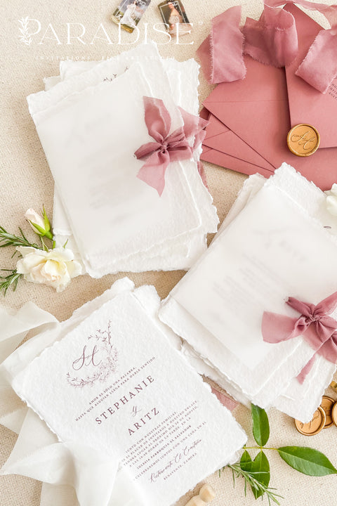 Announce your special day with the timeless beauty of these garden wedding invites. Perfect for a lush, romantic celebration, this suite combines the luxurious, tactile feel of handmade paper with an elegant, personalized monogram. The result is a truly timeless romantic wedding stationery set that feels both classic and intimately personal, leaving a lasting impression on your guests.