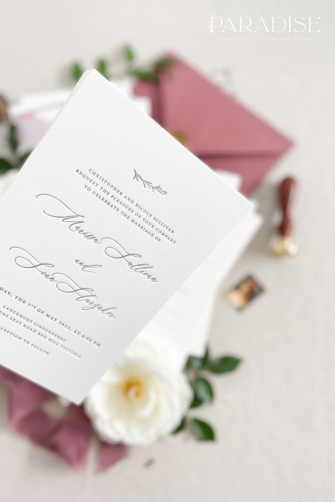 Breeze Deep Rose Letterpress Wedding Invitations