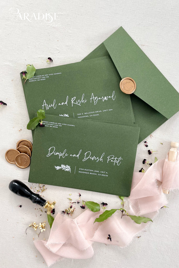 Forest Green Envelopes and White Ink Printing