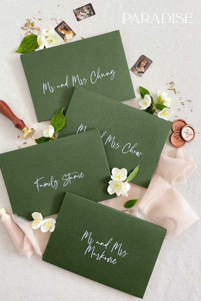 Forest Green Envelopes and White Ink Printing